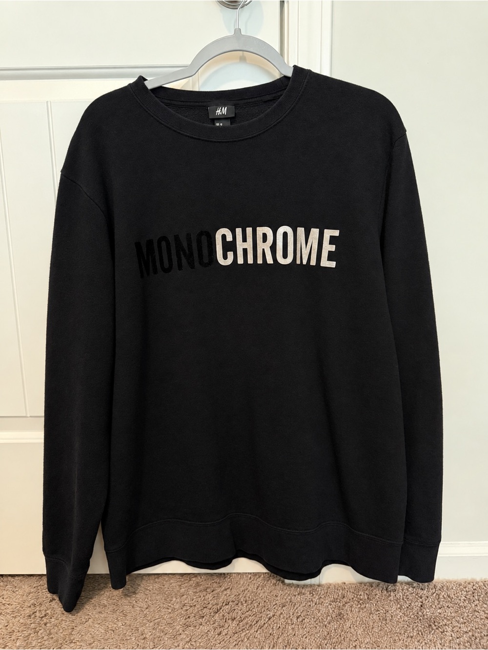 H&M Men’s Black Crewneck Sweater with MONOCHROME Text